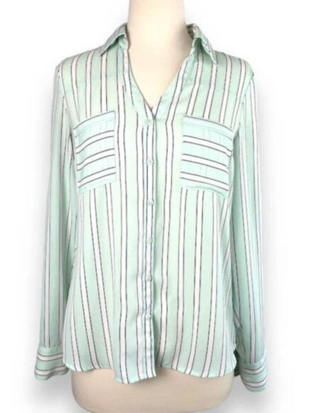 Express Womens Striped Blouse Button Up Long Sleeve Pastel Top Career Size XS